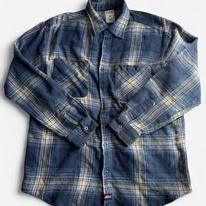 Dickies Men M Flannel Shirt Casual Plaid Blue White